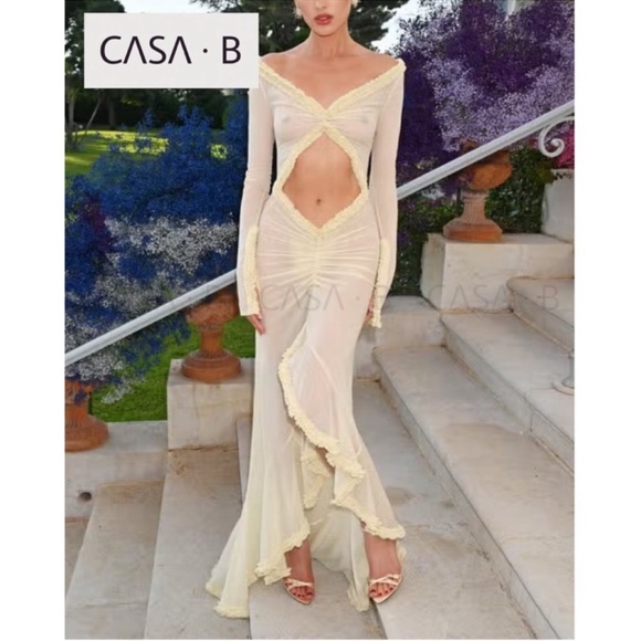 5⭐️CASA B| “Glamour de Cannes” Mesh Cut-Out Frill Sheer Gown - Picture 12 of 17